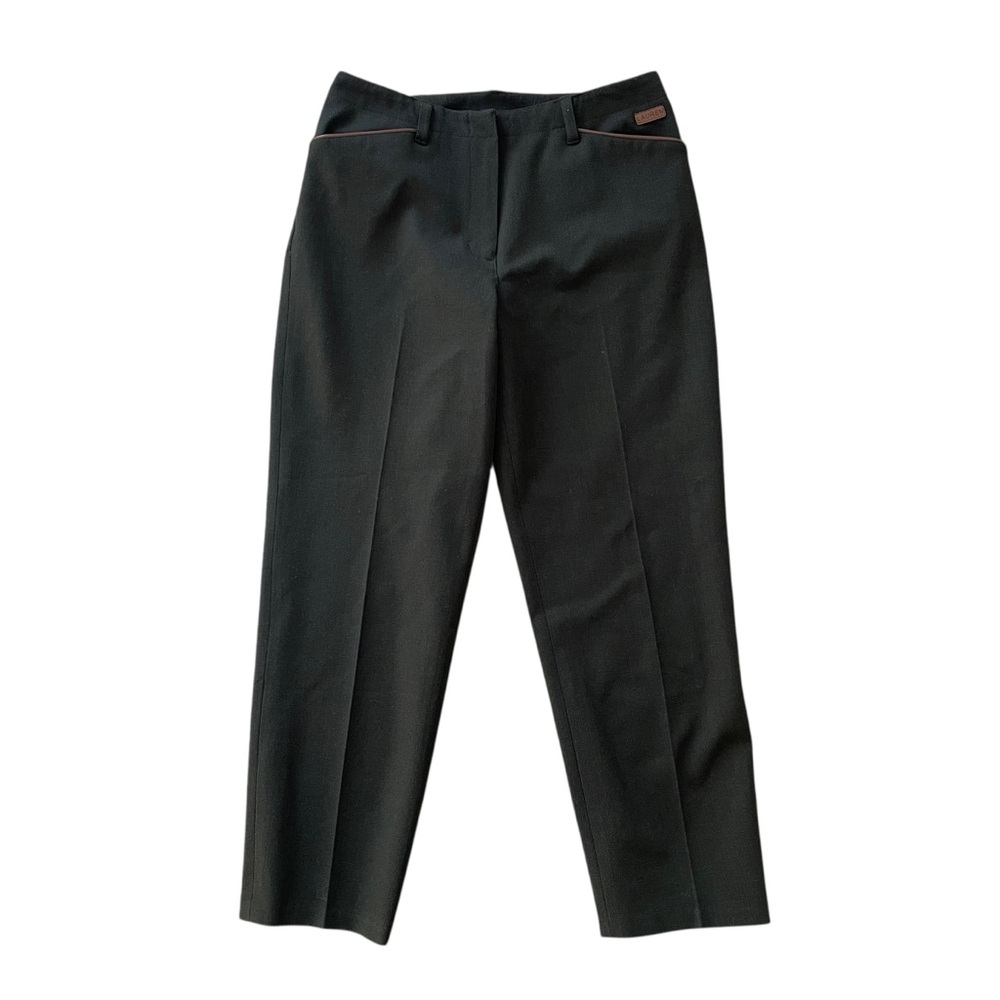 ✨ Vintage Lauren Ralph Lauren Women's Olive Wool Trousers‎ Brown Trim Sz 8P